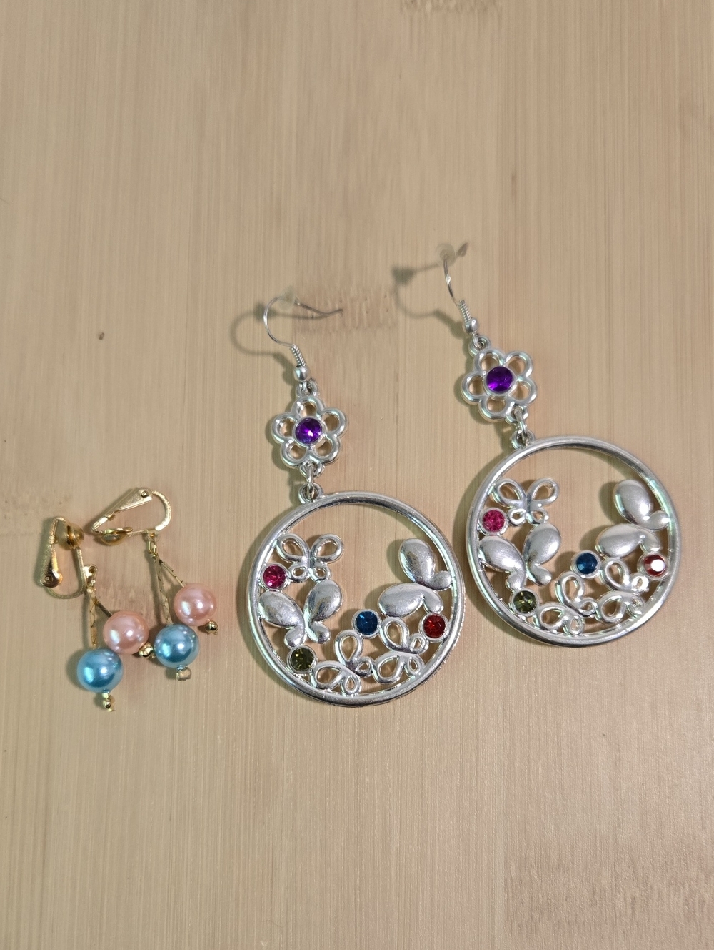 Women’s Floral Multicolor Gemstone Drop Earrings - Silver Tone